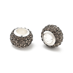 Черный Рондель полимерная глина европейские бусины, бусины с большим отверстием, с сердцевиной из горного хрусталя и сплава, чёрные, 11.5x7.5 мм, отверстие : 5 мм