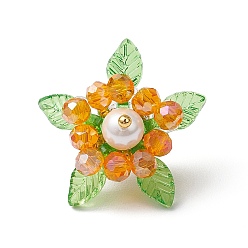 Темно-Оранжевый Стекло с круглыми ракушечными жемчужинами и акриловыми подвесками и латунными бусинами, цветок, темно-оранжевый, 17.5~18x20~23x20~23 мм, отверстие : 2.5 мм