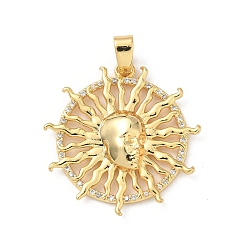 Настоящее золото 18K Латунные микро проложить кубического циркония подвески, солнце с головными украшениями, реальный 18 k позолоченный, 27x26.5x4 мм, отверстие : 5.5x3 мм