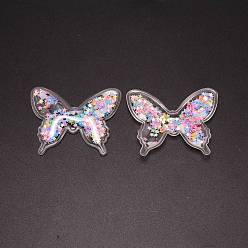 Colorful Resin Costume Accessories, with Plastic Sequins/Paillette Inside, Butterfly, Colorful, 44x54.5x5.5mm