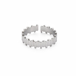 Stainless Steel Color Non-Tarnish 304 Stainless Steel Stripe Open Cuff Ring for Women, Stainless Steel Color, US Size 9 1/2(19.3mm)