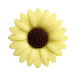 Champagne Yellow Flower Food Grade Eco-Friendly Silicone Focal Beads, Champagne Yellow, 20x20mm
