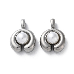 Нержавеющая Сталь Цвет 304 подвески из нержавеющей стали, с ABS имитации жемчуга, горох, цвет нержавеющей стали, 23x17x9 мм, отверстие : 5.5x2.5 мм