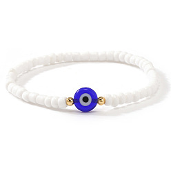 Белый Браслеты из бисера и латуни с бусинами, символизирующими «злой глаз», для женщин., золотые, белые, 6.69 дюйм (17 см)