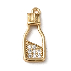 Golden Brass Micro Pave Cubic Zirconia Pendants, Bottle Charm, Golden, 19.5x8x2mm, Hole: 1.2mm