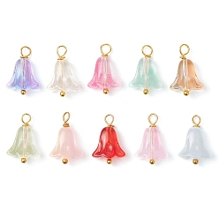 (52) Непрозрачная лаванда 20шт. стеклянные бусины подвески, с золотистой латунной петлей, колокольчик, разноцветные, 16.5x11x6 мм, отверстие : 3 мм