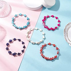 (52) Непрозрачная лаванда Браслеты из синтетических бусин бирюзового цвета для женщин, крестик, со стеклянным витым горном, разноцветные, внутренний диаметр: 2-1/8 дюйм (5.25 см)
