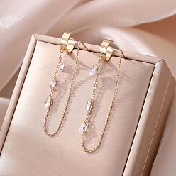 Золотой Серьги-кисточки с подвесками в форме конского глаза из латуни с прозрачным кубическим цирконием, цепочка-оберег, золотые, 130 мм