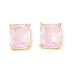 Бледно-Розовый Реечное покрытие латунь стекло многожильные звенья, долговечный, без кадмия и без свинца, прямоугольные, реальный 18 k позолоченный, розовый жемчуг, 12x10.5x7 мм, отверстие : 4x1 мм