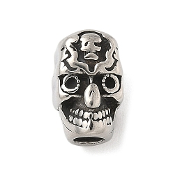 Античное Серебро 304 из нержавеющей стали европейские шарики, бусины с большим отверстием, череп, античное серебро, 14x9x10 мм, отверстие : 4 мм