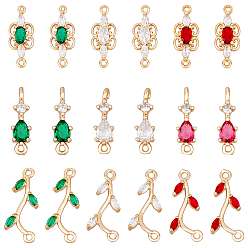 (52) Непрозрачная лаванда 18 шт. 9 стили латунные подвески с кубическим цирконием, золотой свет, долговечный, ветка, капля и бабочка, разноцветные, 17~21x5~8.5x3~3.5 мм, отверстие : 1.2~1.5 мм, 2 шт / стиль