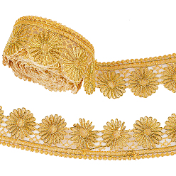 Желтый Около 4.75~5 ярдов полиэстер кружевная отделка, вышивка древней кружевной лентой ханьфу, цветок, желтые, 1-1/8~2 дюйм (28~50 мм)