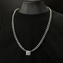 Letter W 304 кубинские звенья цепи с подвеской из нержавеющей стали, цвет нержавеющей стали, не тускнеет, Буква W, 19.69 дюйм (50 см)