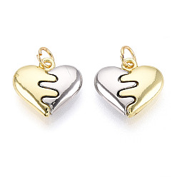Real Gold Plated & Real Platinum Plated Латунные подвески, без кадмия и без свинца, сердце, с целью перехода в кольце, настоящее золото и платина, 14.5x15.5x4 мм, отверстие : 3.5 мм
