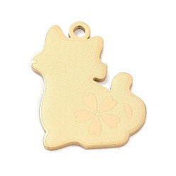 Oro 304 colgantes de acero inoxidable, Forma de gato con adornos de flores de cerezo, Pulido, revestimiento de iones (ip), dorado, 22.5x18.5x1.5 mm, agujero: 1.9 mm