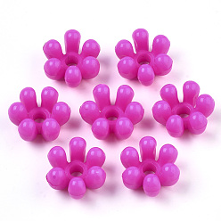 Magenta Opaque AS Plastic Bead Caps, 6-Petal, Flower, Magenta, 22.5x20.5x12.5mm, Hole: 4.5mm, about 210pcs/500g