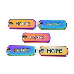 Rainbow Color Подвески из сплава цвета радуги, без кадмия, без никеля и без свинца, овал с надеждой, 20x8x1.5 мм, отверстие : 1.6 мм