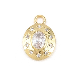 Прозрачный Латунные микро проложить кубического циркония подвески, долговечный, без кадмия и без свинца, стойки покрытие, овальные амулеты, реальный 18 k позолоченный, прозрачные, 18.5x12.5x3.5 мм, отверстие : 2.5 мм