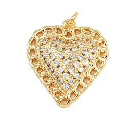 Настоящее золото 18K Латунные микро проложить кубического циркония подвески, с целью перехода в кольце, сердце прелести, стойки покрытие, долговечный, без свинца и без кадмия, реальный 18 k позолоченный, 22.5x20.5x4 мм, отверстие : 3 мм