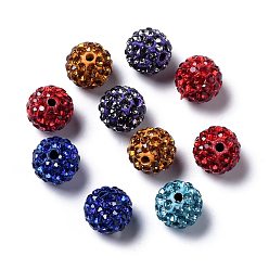 Mixed Color Pave Disco Ball Beads, Polymer Clay Rhinestone Beads, Grade A, Round, Mixed Color, PP14(2~2.1mm), 10mm, Hole: 1.0~1.2mm
