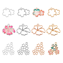 Mixed Color Hollow Alloy Kitten Open Back Bezel Pendants, for DIY UV Resin, Epoxy Resin, Pressed Flower Jewelry, Cadmium Free & Lead Free, Flower, Mixed Color, 24pcs/box