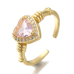 Pink Стойка с покрытием в виде сердца, латунь, прозрачный фианит, открытые манжеты, кольца, кольцо-солитер со стеклом, без кадмия и без свинца, долговечный, для женщин, розовые, 10.5 мм