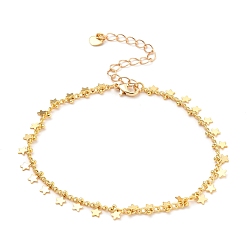 Golden Brass Charm Bracelets, with Curb Chains and Lobster Claw Clasps, Star, Golden, 8 inch(20.3cm)