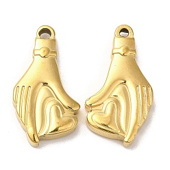 Настоящее золото 18K Ионное покрытие (ip) 304 подвески из нержавеющей стали, ладонь с подвеской в виде сердца, реальный 18 k позолоченный, 22x12x3.5 мм, отверстие : 1.2 мм