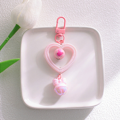 Pink Акриловые полые сердечки подвесные украшения, подвеска-колокольчик для рюкзака, брелок, украшения, розовые, Сердце: 40x43 mm