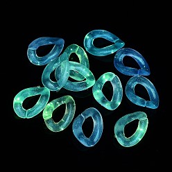 Mixed Color Luminous Rainbow Iridescent Plating Acrylic Linking Rings, Glow in the Dark Glitter Quick Link Connector, Twisted Oval, for Curb Chain Making, Mixed Color, 24x17x5mm, Inner Diameter: 13x7mm, about 640pcs/500g