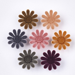 Mixed Color Flocky Acrylic Buttons, Shank Button, 1-Hole, Flower, Mixed Color, 23x10mm, Hole: 3.5mm