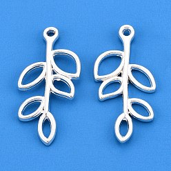 Серебро Сплавочные подвески тибетского стиля, без кадмия и без свинца, лист, серебряные, 33x16x2.5 мм, Отверстие : 2 мм , около 611 шт / 1000 г