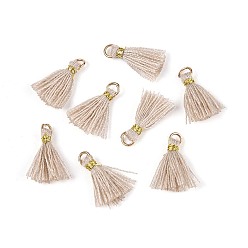 Античный Белый Кулон с кисточкой из поликоттона (полиэстер), мини-кисточка, с железными выводами и металлическим шнуром, золотой свет, старинный белый, 10~15x2~3 мм, отверстие : 1.5 мм