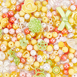 (52) Непрозрачная лаванда Набор ювелирных изделий diy, включая смоляные кабошоны и бусины, Акриловые бусины, цветок и бабочка и кольцо и круглый, желтые, 4~30x4~41x2~9 мм, отверстие : 1.4~2.5 мм