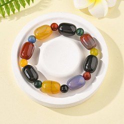 Натуральный Агат Натуральный агат бисера браслеты простирания, окрашенная и подогревом, баррель, внутренний диаметр: 2-1/4 дюйм (5.8 см)