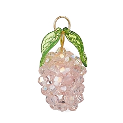 Pink Стеклянные подвески, ананас, с 304 кольцами из нержавеющей стали, граненые, с покрытием AB цвета, розовые, 29x17x17 мм, отверстие : 5 мм