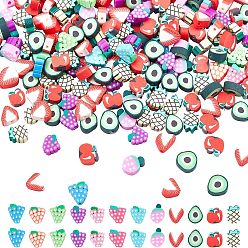 Gemischte Farbe Manuell Polymer Ton Perlen, Obst, Gemischte Farbe, 8~14x9~12x4~5 mm, Bohrung: 1.4 mm, 300 Stück / Karton