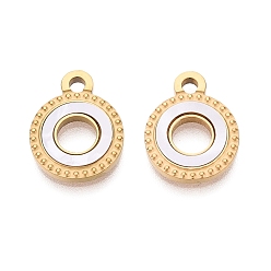 Белый 304 нержавеющей стальной эмали подвески, плоские круглые прелести, ионное покрытие (ip), долговечный, золотые, белые, 15x12x2 мм, отверстие : 2 мм