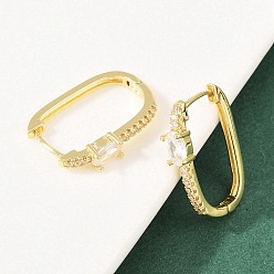 Настоящее золото 18K Прямоугольные серьги-кольца из латуни с микропаве из прозрачных кубических цирконий, реальный 18 k позолоченный, 22x16x4.5 мм