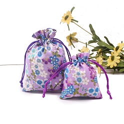 Лиловый Пакеты из хлопка и льна, шнурок сумки, прямоугольные, сирень, 14x10 см
