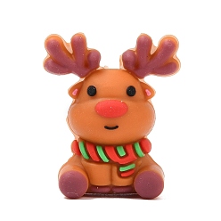 Олень Силиконовые бусины, фокусные бусы, Новогодняя тема, красочный, олень, 30x25.5x16 мм, отверстие : 3 мм