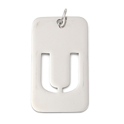 Letter U 304 подвески из нержавеющей стали, с целью перехода в кольце, прямоугольник с полой буквой-подвеской, анти-тускнение, лазерная резка, Буква U, 49.5x28x1.5 мм, отверстие : 6.5 мм