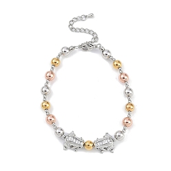 Платина Браслеты из латуни с микропаве из кубического циркония с бусинами, без кадмия и без свинца, долговечный, лягушка, платина, 7-1/8 дюйм (18.2 см)