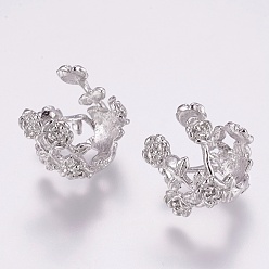 Платина Латунные причудливые шапочки для бус, цветок, 4-лепесток, платина, 14x16x18 мм, отверстие : 2.5 мм