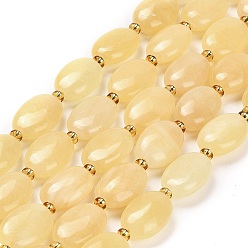Yellow Jade Natural Yellow Jade Beads Strands, with Seed Beads, Oval, 13.5~14.5x10~10.5x4.5~5mm, Hole: 1mm, about 24pcs/strand, 15.24''(38.7cm)