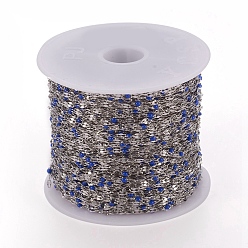 Royal Blue Handmade 304 Stainless Steel Dapped Chains, Cable Chains, with Enamel and Spool, Soldered, Flat Oval, Long-Lasting Plated, Royal Blue, 3x1.5x0.1~1mm, about 32.8 Feet(10m)/roll