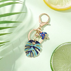 Темно-Голубой Брелки из сплава эмали, с фурнитурой для застежки-брелока из сплава, лист с грибом, золотые, глубокое синее небо, 86 мм