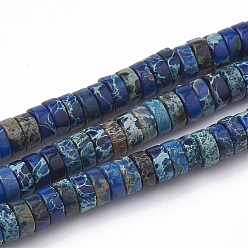 Blue Synthetic Imperial Jasper Beads Strands, Heishi Beads, Flat Round/Disc, Blue, 4~5x2~2.5mm, Hole: 0.5mm, about 173pcs/strand, 15.5 inch
