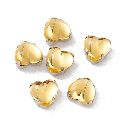 Gold Heart Sew On Rhinestones, Smooth Face Taiwan Acrylic Rhinestone, Multi-Strand Links, with Platinum Tone Brass Prong Settings, Gold, 10x10x7mm, Hole: 1mm