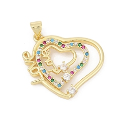 Настоящее золото 18K Латунные микро проложить кубического циркония подвески, сердце, без свинца и без кадмия, долговечный, стойки покрытие, реальный 18 k позолоченный, 21.5x26.5x3.5 мм, отверстие : 4.5x4 мм